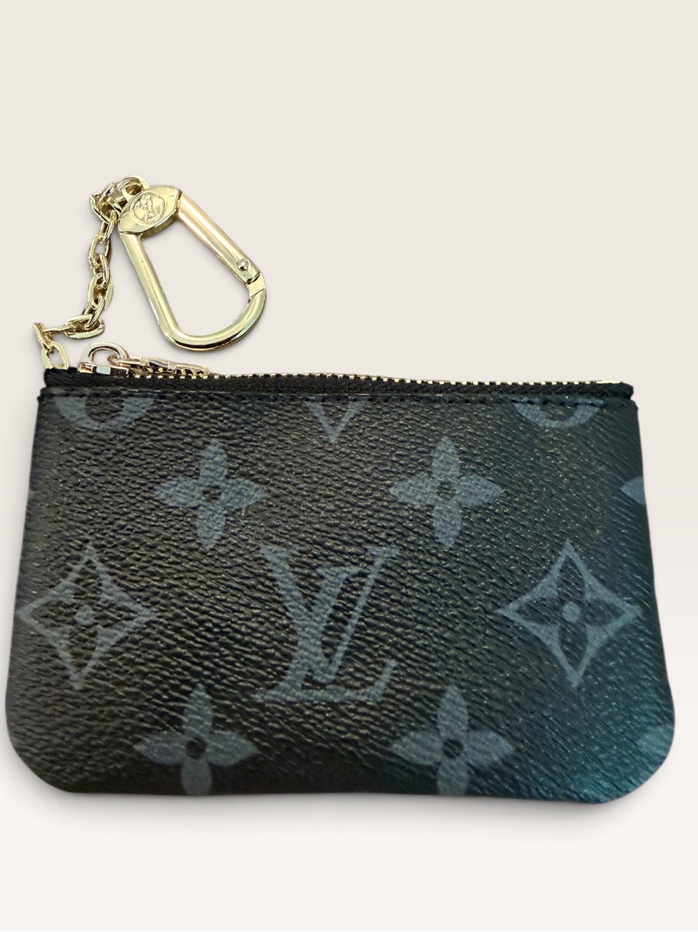 Source Unknown Black Monogram Key & Card Holder with Gold Hardware